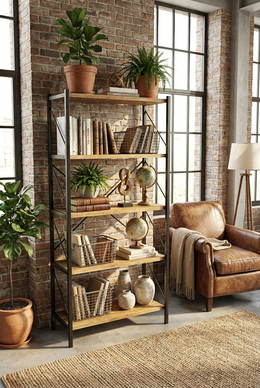 HC Craft Metal Ayaklı 5 Raflı Kitaplık – 150x60x24 cm | Ofis/Ev Rafı